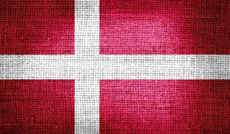 Denmark flag on burlap fabricの写真素材
