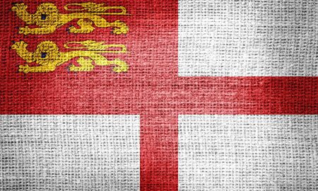 Sark flag on burlap fabricの写真素材