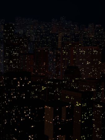 night landscape of a city with tall housesの写真素材