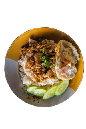 Rice with garlic chicken fried and Fried egg.  Thai food styleの写真素材