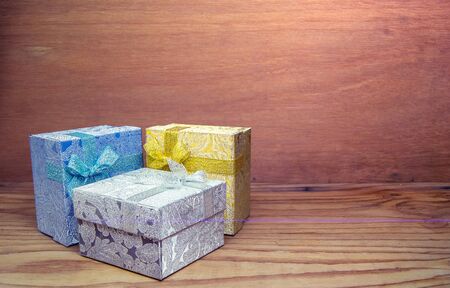 gift box on wooden backgroundの写真素材