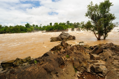 The power of straem in Con Pa Peng waterfall, Laos の写真素材
