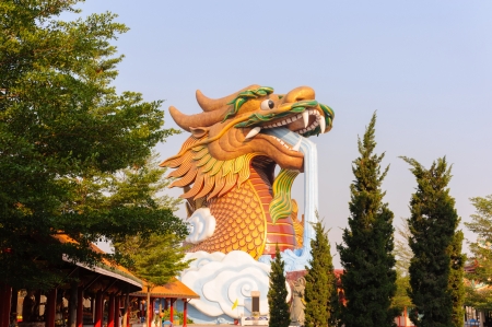 Head statue dragon in shrine park, Suphan Buri, Thailand の写真素材