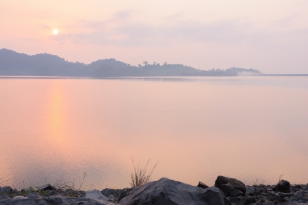Sunrise at  Phluang dam reservoir in Chanthaburi, Thailand の写真素材