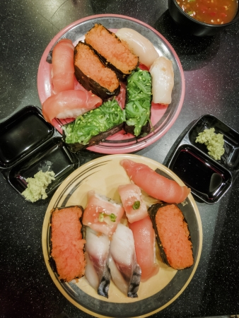 Japanese sushi seafood rolls on a plate and serve の写真素材