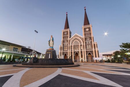 Sunset at white church of Christ in Chanthaburi, Thailand.の写真素材