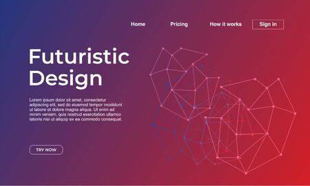Landing page template with futuristic design theme gradient abstract colorful background. Vector...