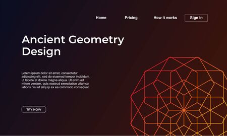 Ancient geometry landing page template with gradient colorful abstract mandala geometric background. Vector illustrationの写真素材