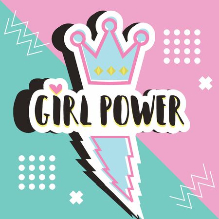 Girl power typography with trendy memphis punchy pastel and crown.の写真素材