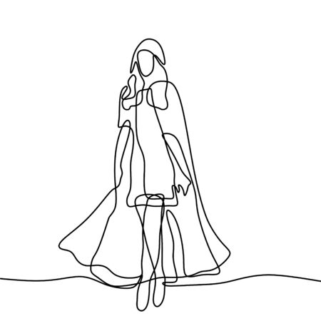 Woman with gown continuous one line drawing minimal design isolated on white background. Minimalist design of minimalism style.のイラスト素材