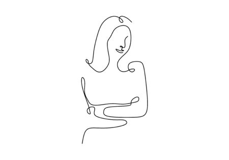 Abstract woman face continuous line drawing minimalism style isolated on white backgroundのイラスト素材