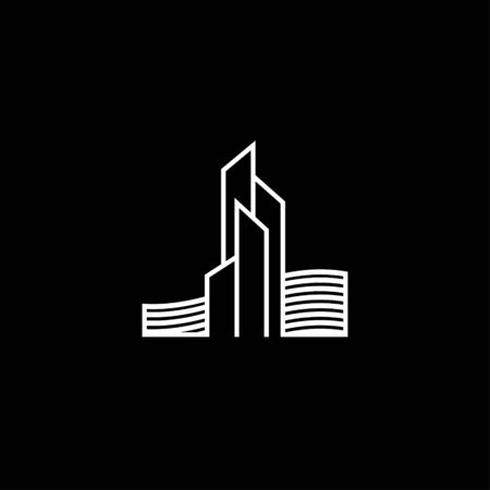 Building logo icon abstract design for real estate, property, housing, and hotel agency isolated on black backgroundのイラスト素材