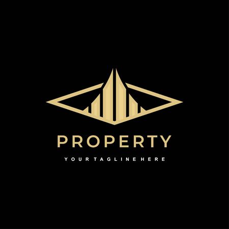 Property icon building symbol logo template gold colors on dark background vector illustrationのイラスト素材