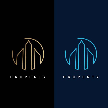 Building icon abstract with circle geometric line art designのイラスト素材