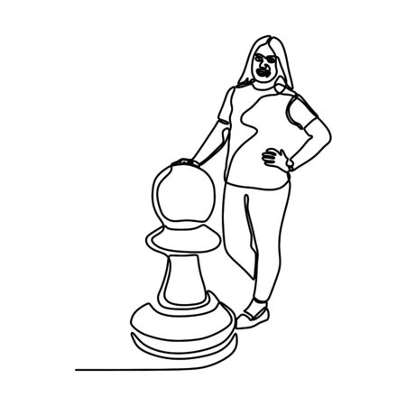 Continuous one line drawing of chess pieces minimalist design isolated on white background. Group of players tactic conceptのイラスト素材