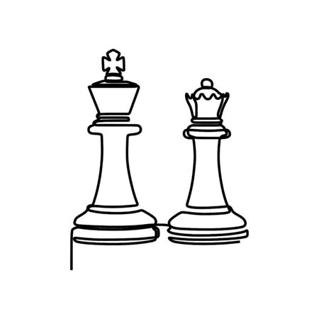 Continuous one line drawing of chess pieces minimalist design isolated on white background. Group of players tactic conceptのイラスト素材