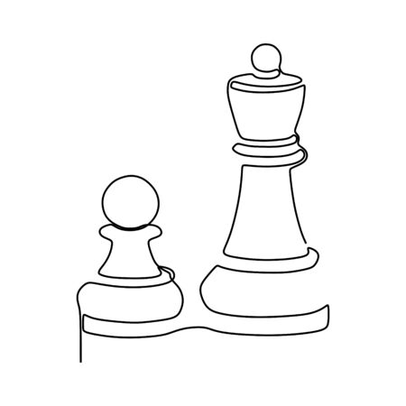Continuous one line drawing of chess pieces minimalist design isolated on white background. Group of players tactic conceptのイラスト素材