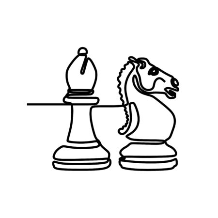 Continuous one line drawing of chess pieces minimalist design isolated on white background. Group of players tactic conceptのイラスト素材