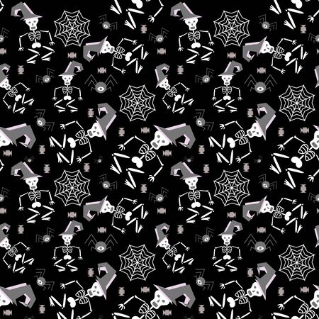Vintage halloween pattern with skull using enchanter hat. Vector illustration for print and baby fashion.のイラスト素材