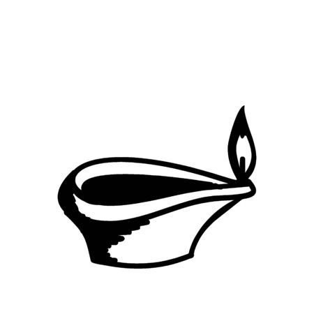 Burning diya hand drawn vector illustration. Traditional lantern sketch drawing style.のイラスト素材