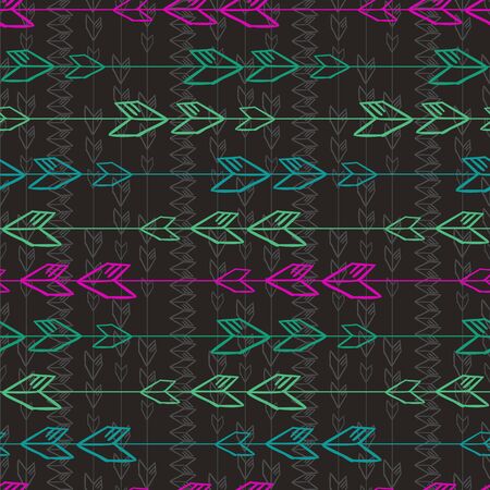 Vector colorful vintage tribal seamless pattern with hand drawn aztec bohemian style.のイラスト素材