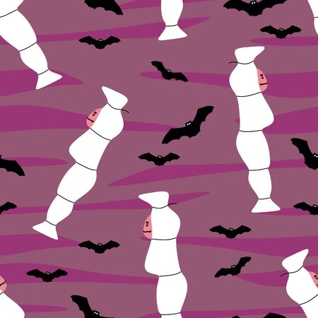 Happy halloween seamless pattern with indonesian ghost and bat. Vector illustration for fashion textile, wrapping, and print.のイラスト素材