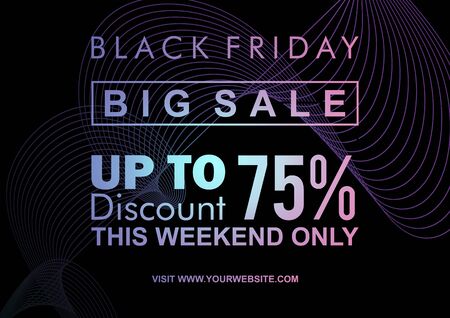 Modern black friday web banner and poster template with neon abstract geometric design. Glowing light good for electronic shopping sale. Vector illustrationのイラスト素材