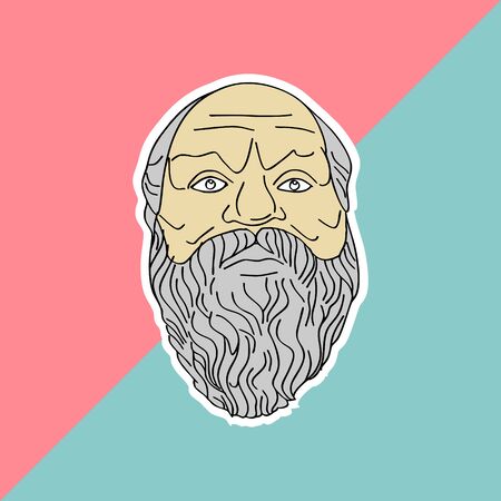 Socrates hand drawn vector isolated on pastel colors background. Trendy punchy pastels with vintage drawing ancient philosopher.のイラスト素材