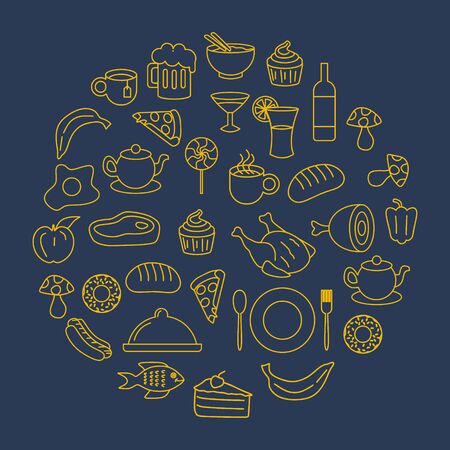 Circle doodle of food and beverage drawing vector illustration backgroundのイラスト素材