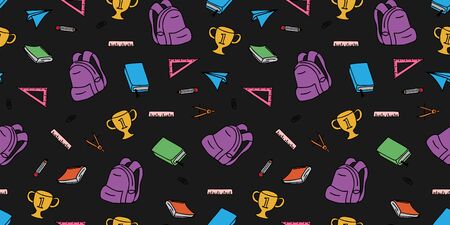 Cute drawing of back to school doodle theme with bag, ruler, and book for kids and childrenのイラスト素材