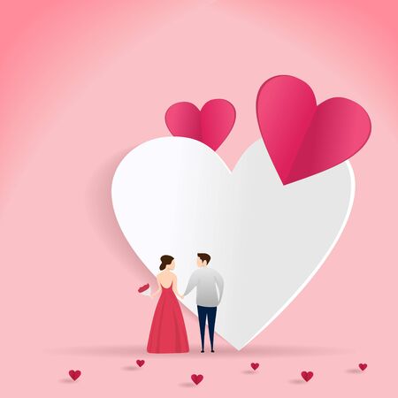 Couple in love vector illustration for valentine's day card banner design with heart paper cut art styleのイラスト素材