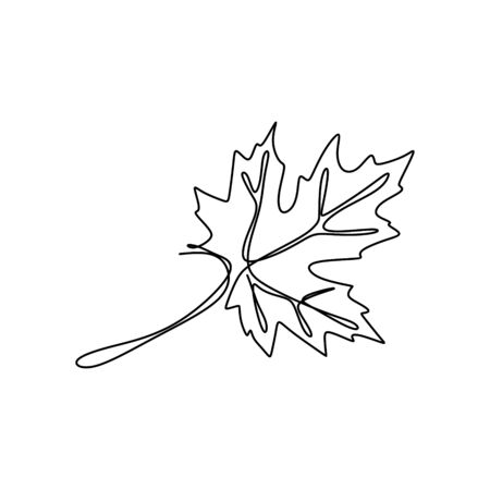 Continuous line drawing of maple leaves one hand drawn lineart design isolated on white backgroundのイラスト素材