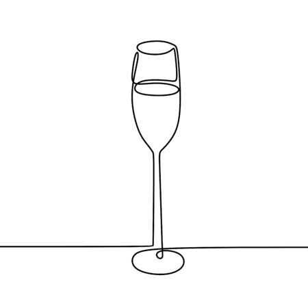 Continuous one line drawing wine glass isolated on white background vector illustration minimalism design of beverage element.のイラスト素材