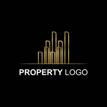 Minimalist property logo with gold colors icon design template. Line art style with elegant luxury concept.のイラスト素材