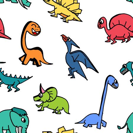 Dinosaur cute seamless drawing contour for kids and children.のイラスト素材