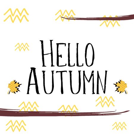 Hello autumn greeting design colorful square background.のイラスト素材