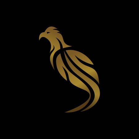 Phoenix logo with gold color isolated on black bacground. Luxury bird icon vector.のイラスト素材