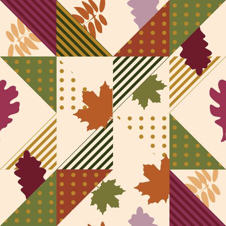 Creative colorful autumn seamless pattern. Multicolor pastel trendy popular style of geometric memphis 90s design vector.のイラスト素材