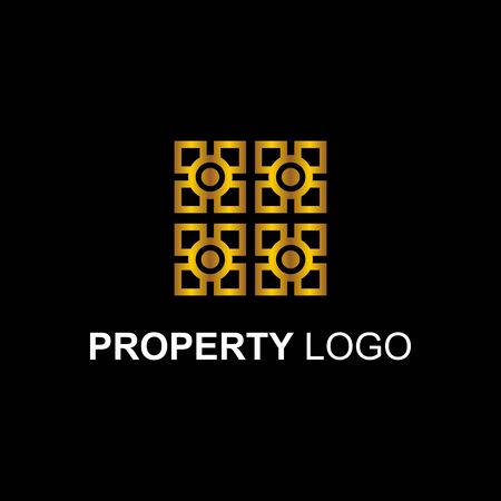Unusual property logo template with abstract geometric gold icon logogram concept.のイラスト素材