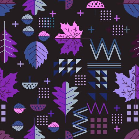 Geometric pattern of memphis autumn floral backgroundのイラスト素材