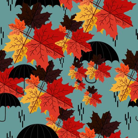 Autumn floral with umbrella colorful seamless patternのイラスト素材