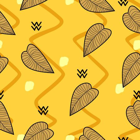 unique hand drawing Leaves shading on the light brown choppy background seamless patternのイラスト素材
