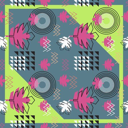 seamless autumn leaf pattern with trendy memphis styleのイラスト素材