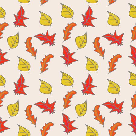 Childish drawing of autumn floral and foliage patternのイラスト素材