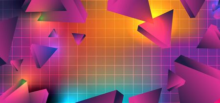 Sci-Fi background with geometric triangle 3d style on neo memphis glowing colorful vector illustrationのイラスト素材
