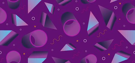 Geometric trendy 3d seamless pattern background with abstract shapes vector illustration ultra violet colorsのイラスト素材