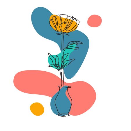 Continuous line drawing flower for poster with color splash. Minimalism simplicity style.のイラスト素材
