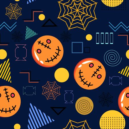 Trendy halloween ghost pattern with geometric abstract decoration seamless vector illustration multicolor background.のイラスト素材