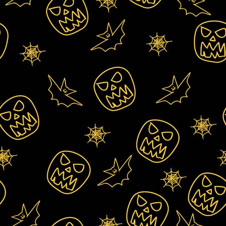 Pattern of doodle ghost and bat isolated on black backgroundのイラスト素材