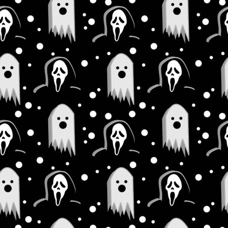 Trendy geometric funny halloween monster with cute horror colorful seamless pattern vector. Creative unusual character for kids and baby textile fashion print illustration background.のイラスト素材
